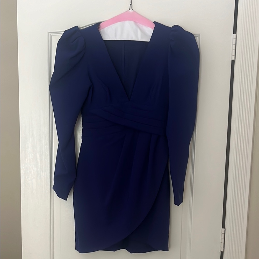 Lavish Alice Blue Bodycon Dress with Puff Sleeves